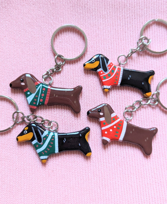 Porte clé teckel pull de Noël