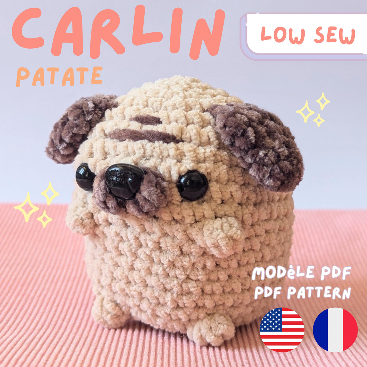 Modèle de Crochet facile Carlin Rigolo | Amigurumi Chien Carlin Sans Couture - DIY Peluche Mignonne à Faire Soi-Même