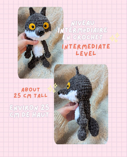 Modèle de Crochet P'tit Loup mal aimé | patron Amigurumi Loup en anglais et français