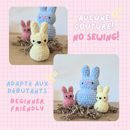 Modèle de Crochet facile lapin en français et anglais  | Amigurumi lapin Peep Sans Couture - DIY Peluche Mignonne rapide  à Faire Soi-Même