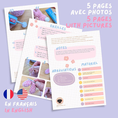 Modèle de Crochet facile lapin en français et anglais  | Amigurumi lapin Peep Sans Couture - DIY Peluche Mignonne rapide  à Faire Soi-Même