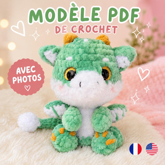 Patron Amigurumi Dragon PDF | Modèle de Crochet Dragon | Dragon Kawaii au Crochet | Tutoriel avec Photos | Français & English
